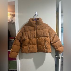 Zara Tan Puffer Jacket with Sherpa Detail